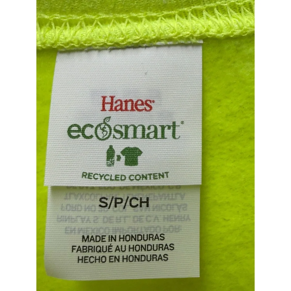 Hanes EcoSmart Neon Safety Yellow Crewneck Sweatshirt Mens Small Fleece Pullover